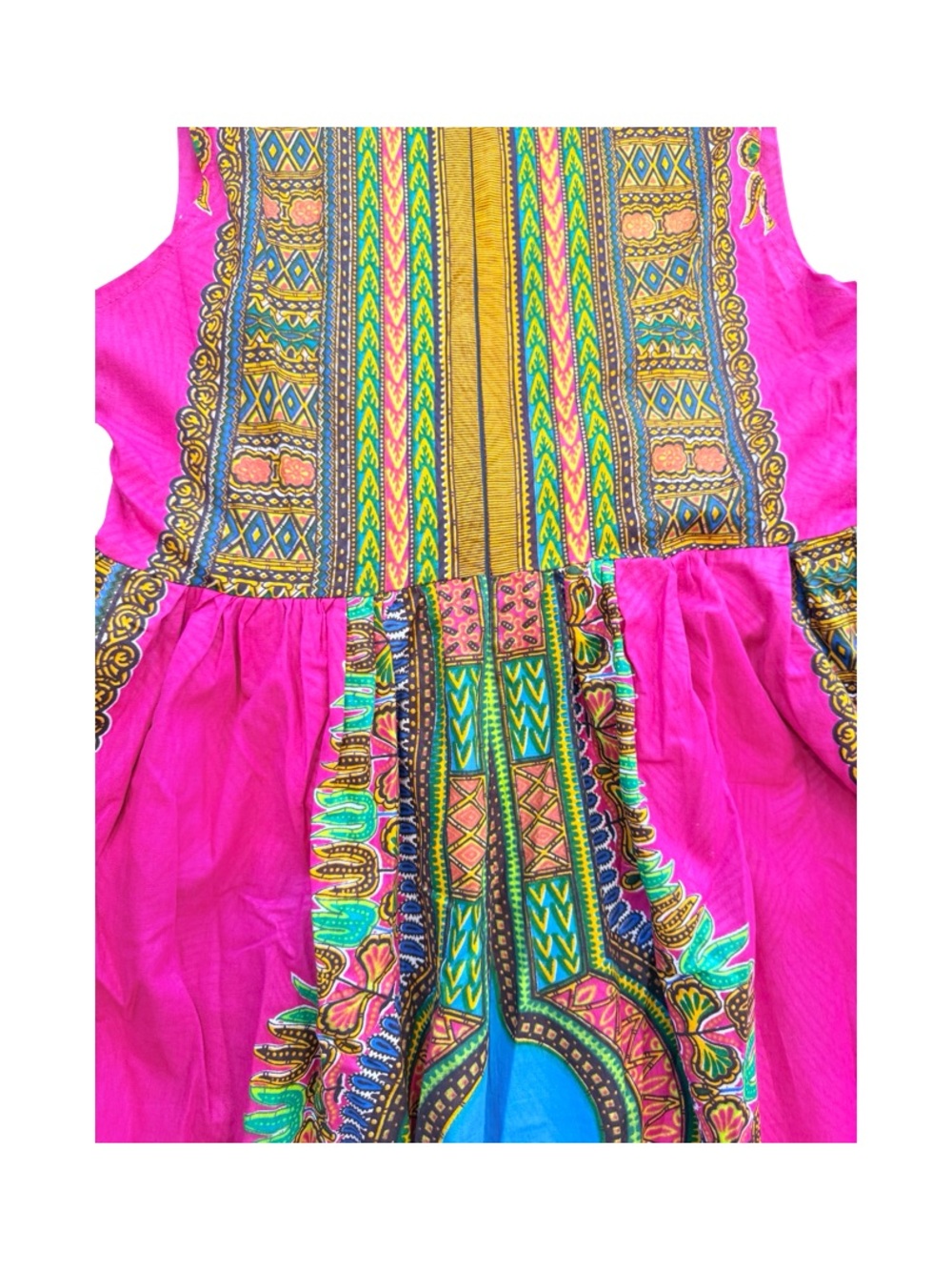 Sleeveless Magenta Maxi Dress with African Print Tie-Waist - Picture 10 of 15